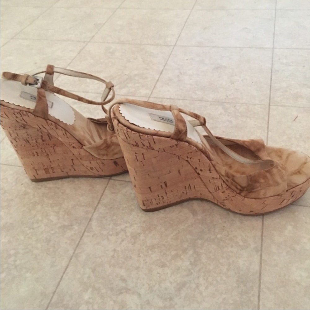 Prada Tan Wedge Sandals